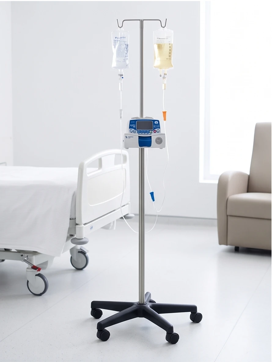 Portasueros Clínico Rodable en Acero Inoxidable 304 con Soporte de Bomba